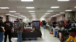 Event at the Dover Community Building - room filled with fishing vendors