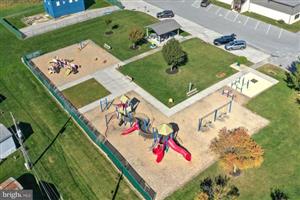 Lehr Park Playground - aerial view of two playgrounds, pavilion and grass areas